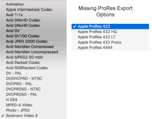 Missing ProRes Video Codecs